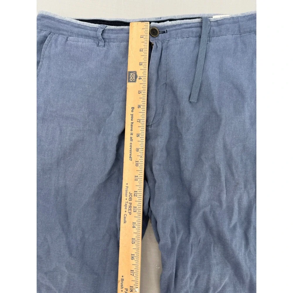Springfield Mens Blue Linen‎ Blend Drawstring Chino Pants Straight Leg Casual L